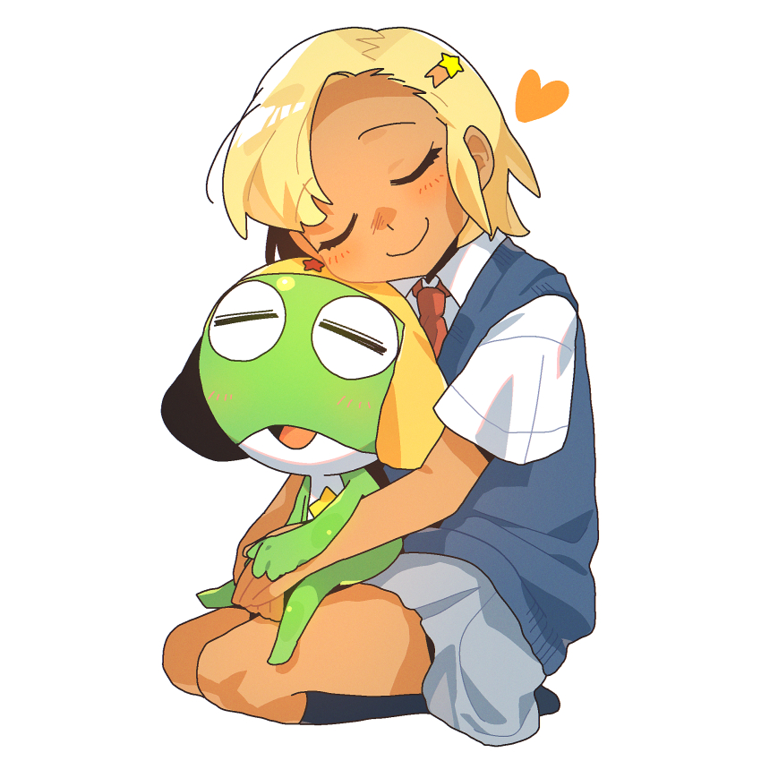 0tamt0, 1girl, angol_mois, black_socks, blinking_inside_eyes, blonde_hair, chin_rest, closed_eyes