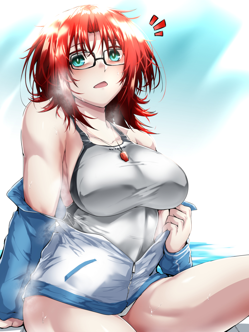 boudica_(fate), breasts, chestnut_mouth, fate/grand_order, fate_(series), glasses, green_eyes, hair_down