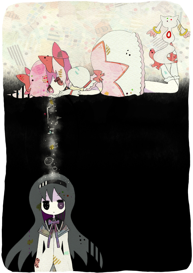 10s, akemi_homura, akemi_homura_(magical_girl), black_hair, bow, chisuke, gloves, hair_bow