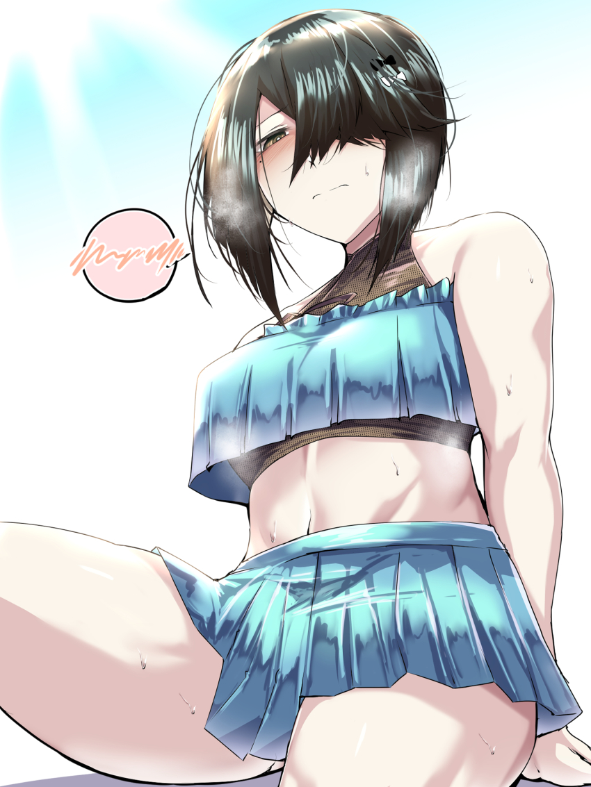 1girl, bikini, blush, breasts, fate/grand_order, fate_(series), hair_ornament, hair_over_eyes