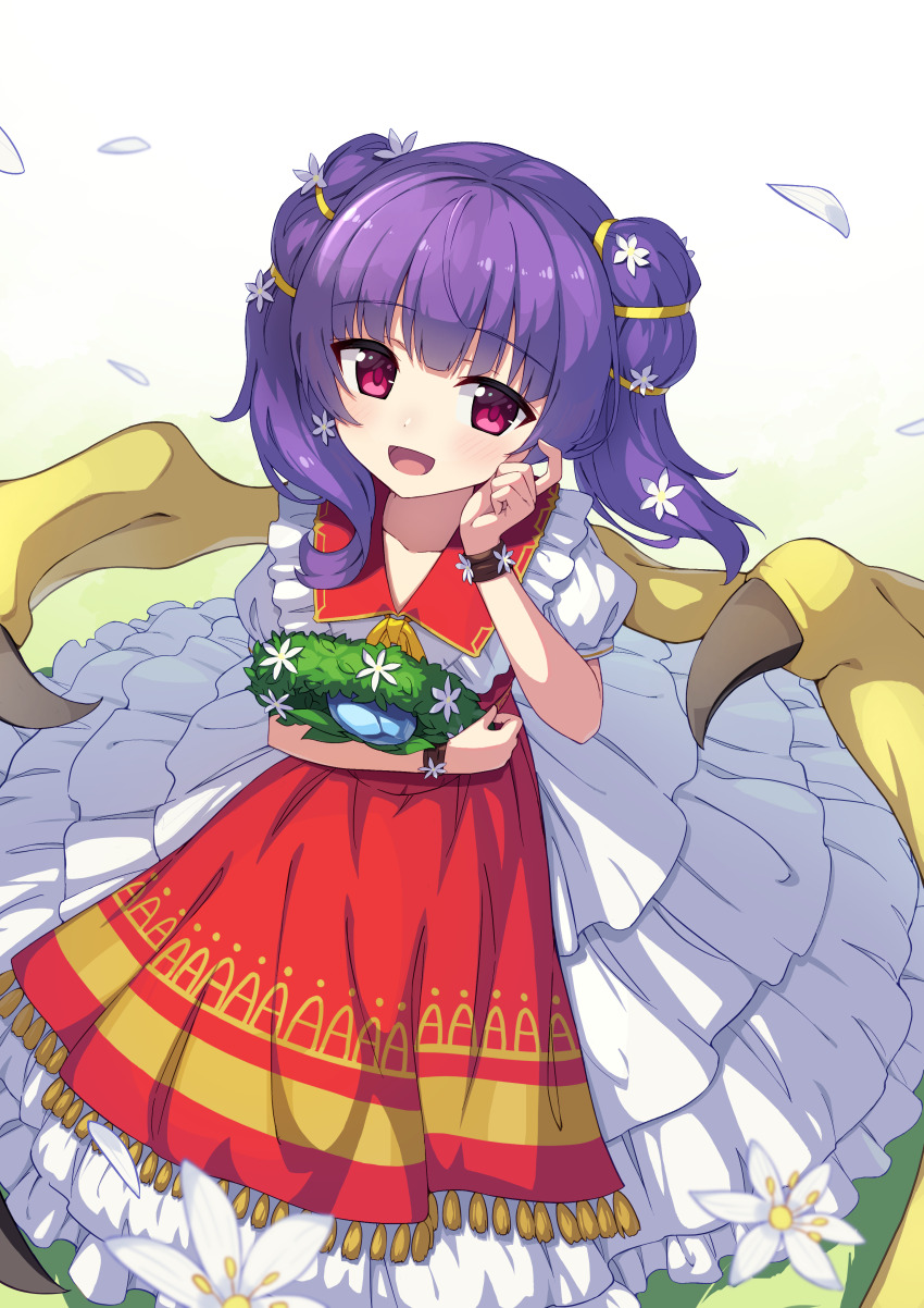 1girl, :d, absurdres, blunt_bangs, blush, commission, dragon_girl, dragon_wings