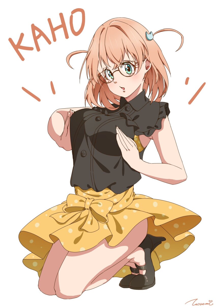 1girl, aqua_eyes, artist_name, black_footwear, black_shirt, blush, bra, bra_peek