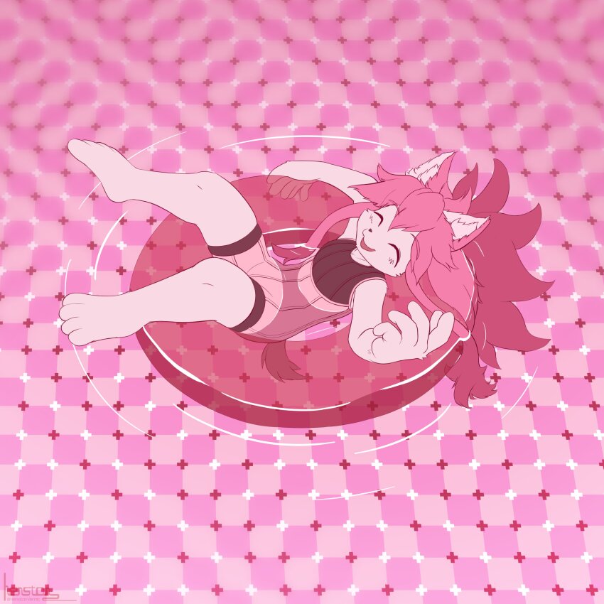 1girl, :3, absurdres, afloat, animal_ears, checkered_background, chocolat_gelato, closed_eyes