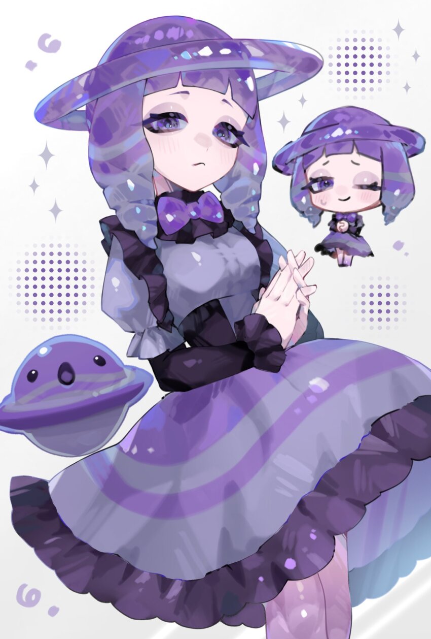 bow, bowtie, closed_mouth, dervish_slime_(slime_rancher), dress, frilled_dress, frilled_sleeves, frills