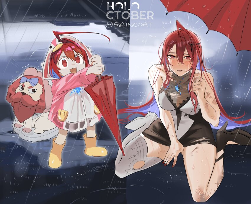 1girl, aged_down, ahoge, animal, blue_fire, blue_hair, blush, bobby_(elizabeth_rose_bloodflame)