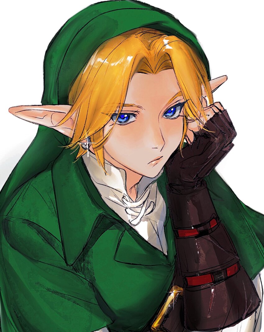 1boy, 756zl, black_gloves, blue_eyes, closed_mouth, earrings, fingerless_gloves, gloves