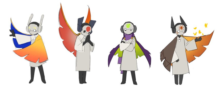 1girl, 1other, 2boys, alternate_costume, alternate_skin_color, alternate_universe, androgynous, black_gloves