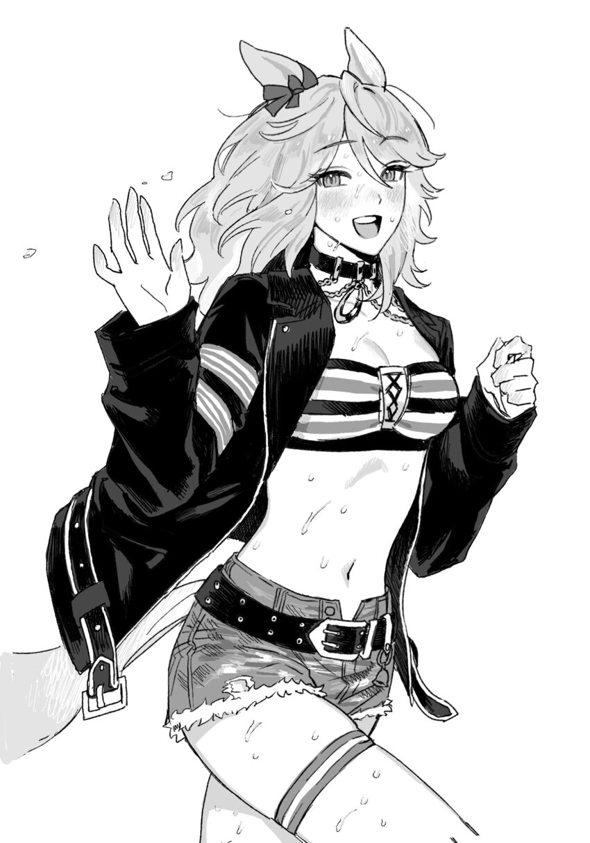 1girl, 35684187031, animal_ears, bandeau, belt, bow, breasts, choker