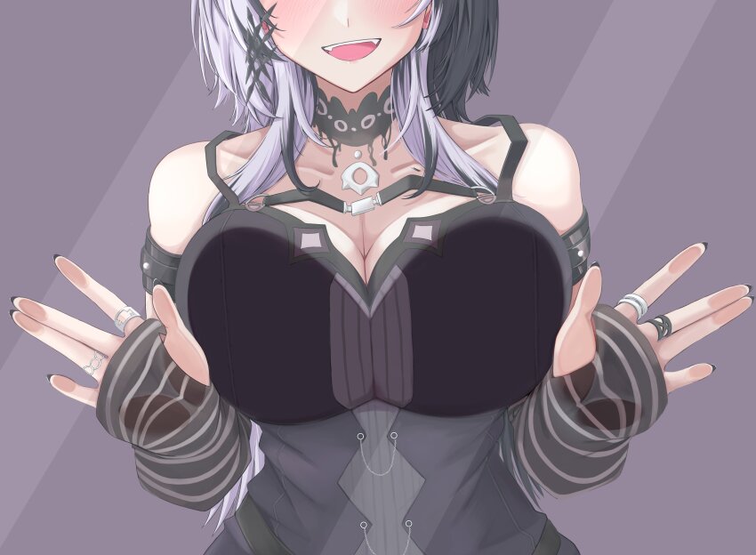 1girl, absurdres, against_glass, bare_shoulders, belt, black_choker, black_dress, black_hair