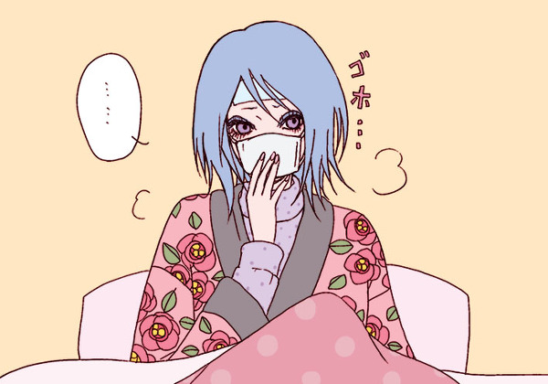 bed, blue_hair, image_sample, konan_(naruto), mask, mouth_mask, naruto_(series), naruto_shippuuden, pixiv_sample, resized, sick, surgical_mask, yagihashi_akemi