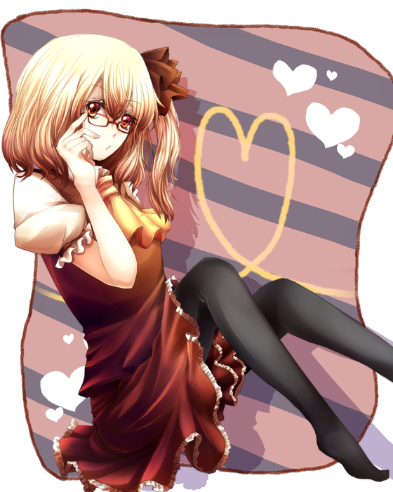 1girl, bad_id, bad_pixiv_id, bespectacled, black_pantyhose, blonde_hair, blouse, dress