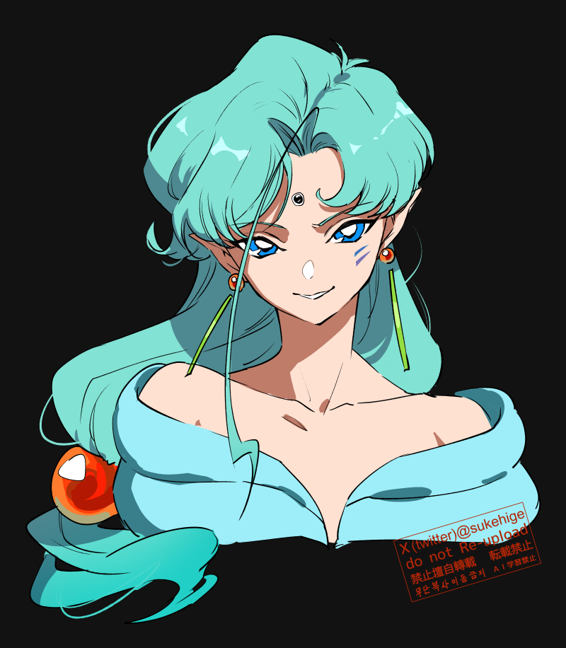 1boy, androgynous, bishoujo_senshi_sailor_moon, blue_eyes, blue_hair, collarbone, cropped_torso, earrings