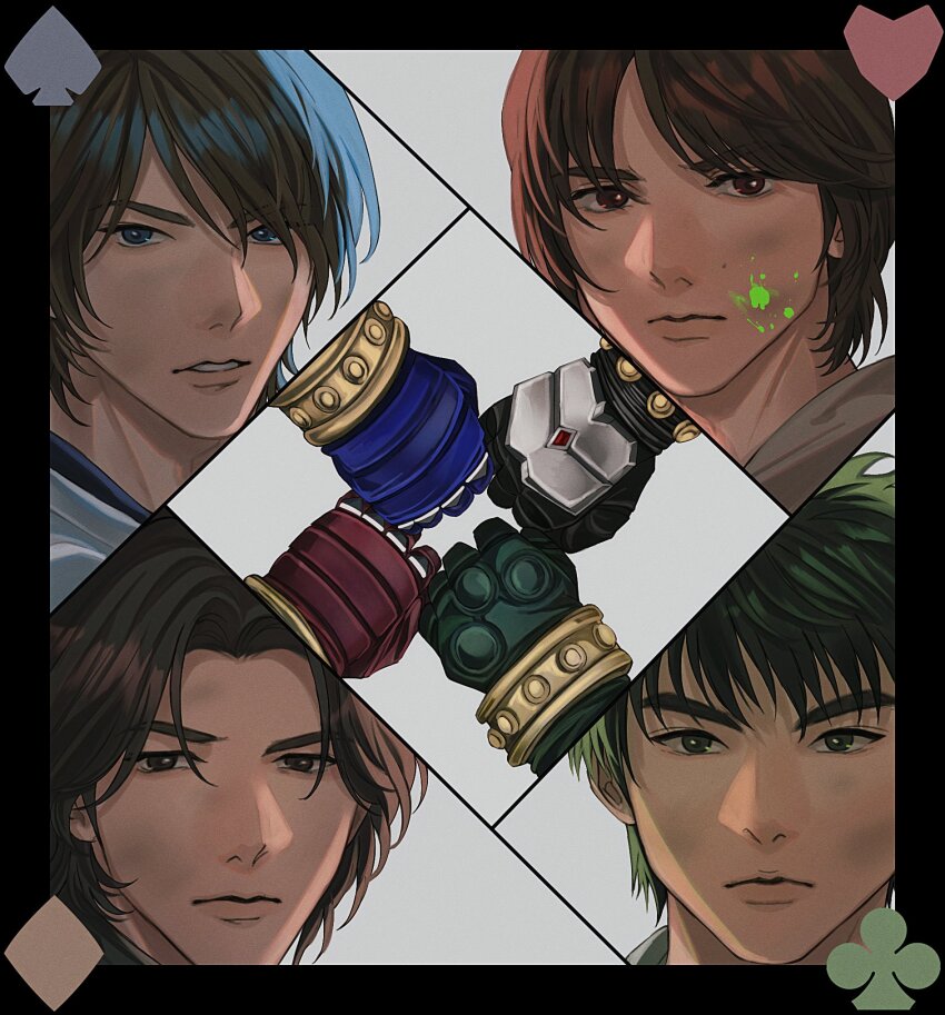 4boys, aikawa_hajime, armor, armored_gloves, black_gloves, black_hair, blood, blood_on_face