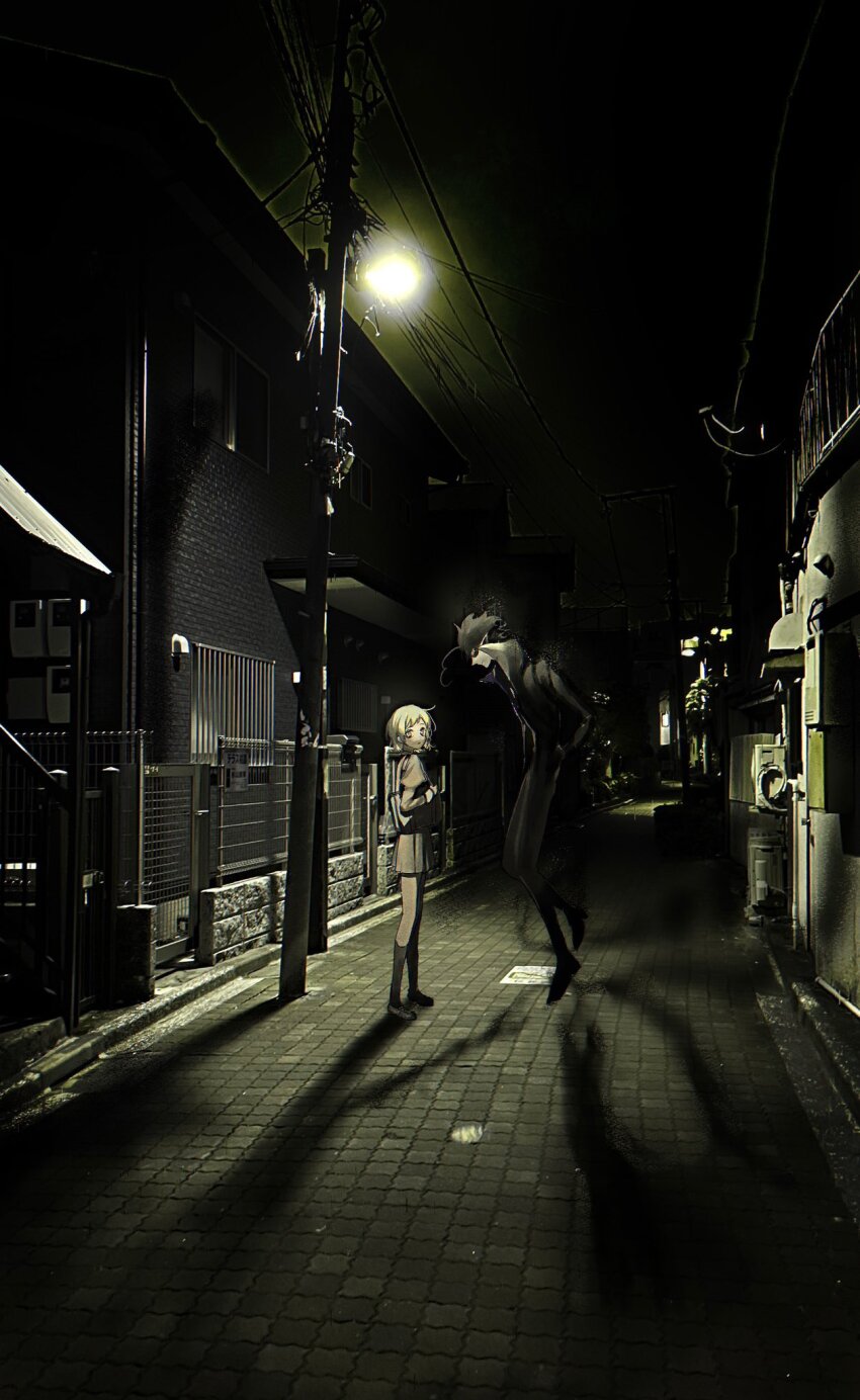 1boy, 1girl, 62kaeru, bag, black_hair, black_jacket, blonde_hair, brown_jacket