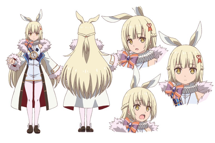 1girl, animal_ears, blonde_hair, braid, brown_footwear, clock_pendant, fur_trim, grimms_notes