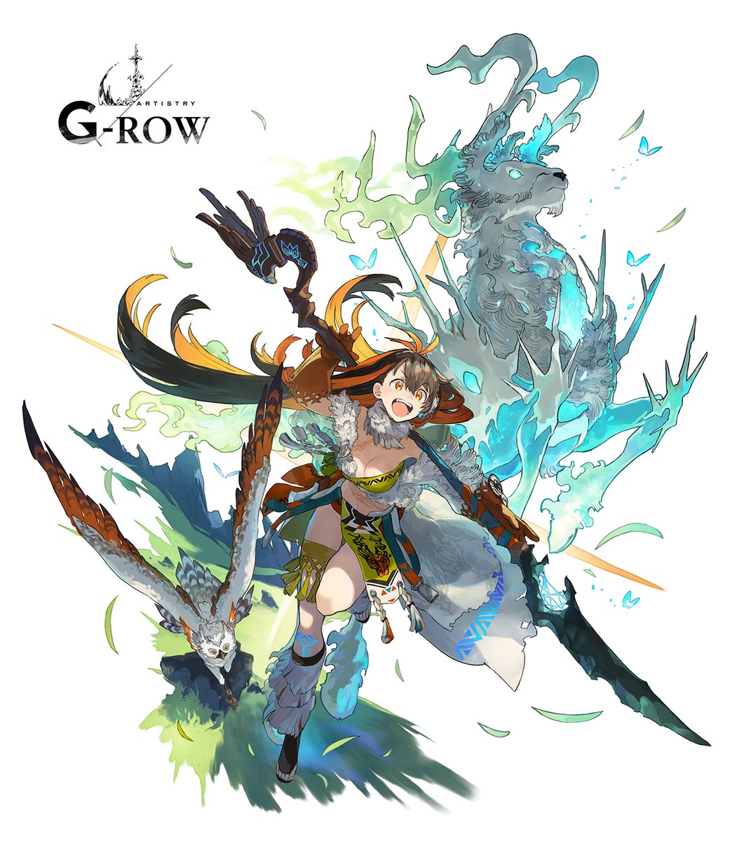 1girl, ahoge, akris_(ta_ga_tame_no_alchemist), almira_(ta_ga_tame_no_alchemist), bird, breasts, brown_gloves, cleavage