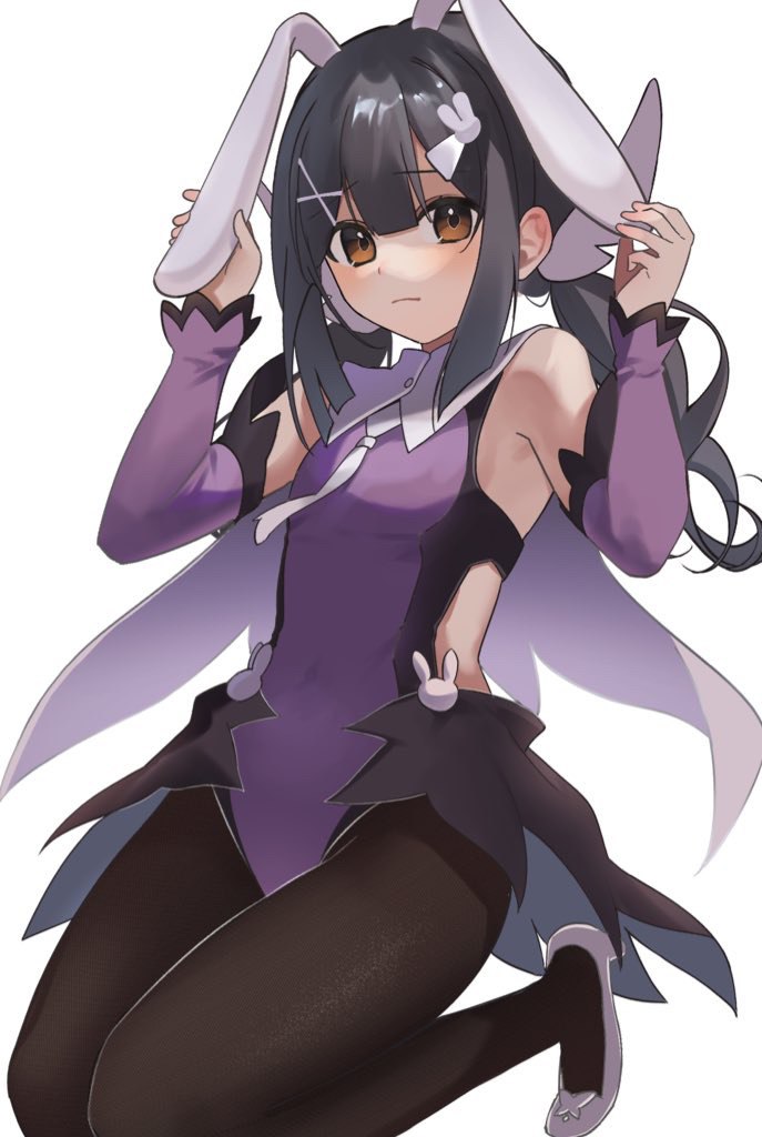 1girl, akaneko016, animal_ears, bare_shoulders, black_hair, blush, breasts, brown_eyes