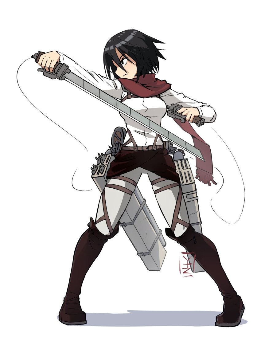 1girl, absurdres, black_boots, black_eyes, black_hair, boots, full_body, highres