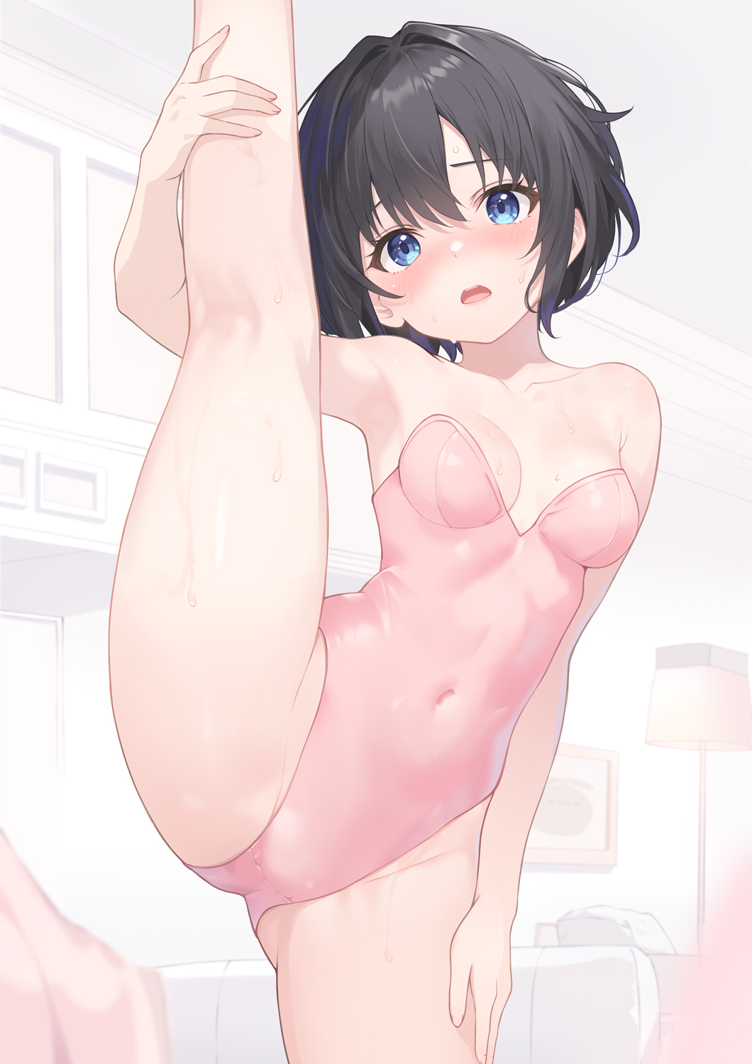 1girl, arisugawa_riu, ballerina, bare_shoulders, black_hair, blue_eyes, blush, breasts