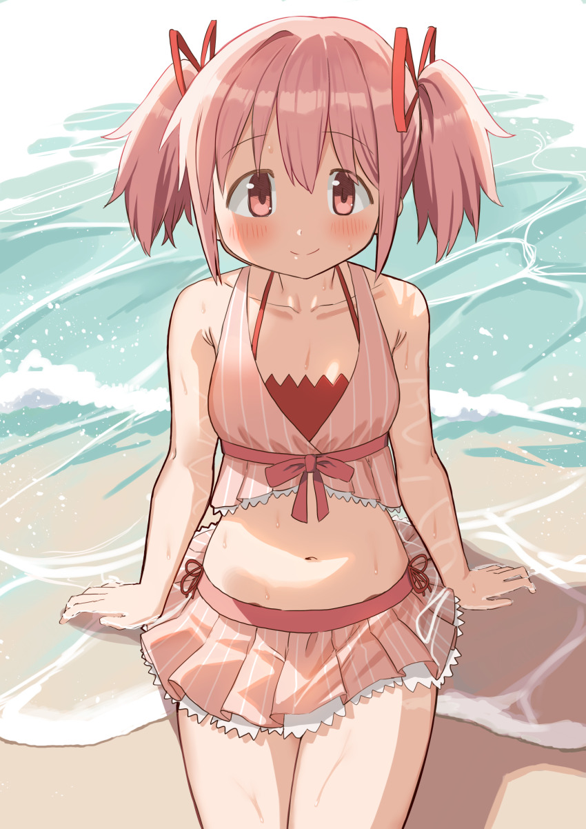 1girl, bare_shoulders, beach, bikini, bikini_skirt, child, cocoa_(ultra_mdk), commentary