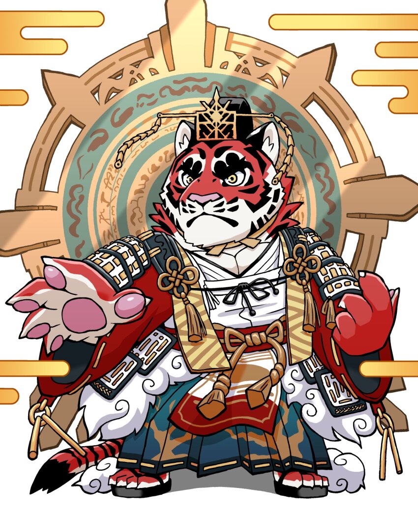 1boy, angry, animal_ears, armor, bara, animal_nose, claws, closed_mouth