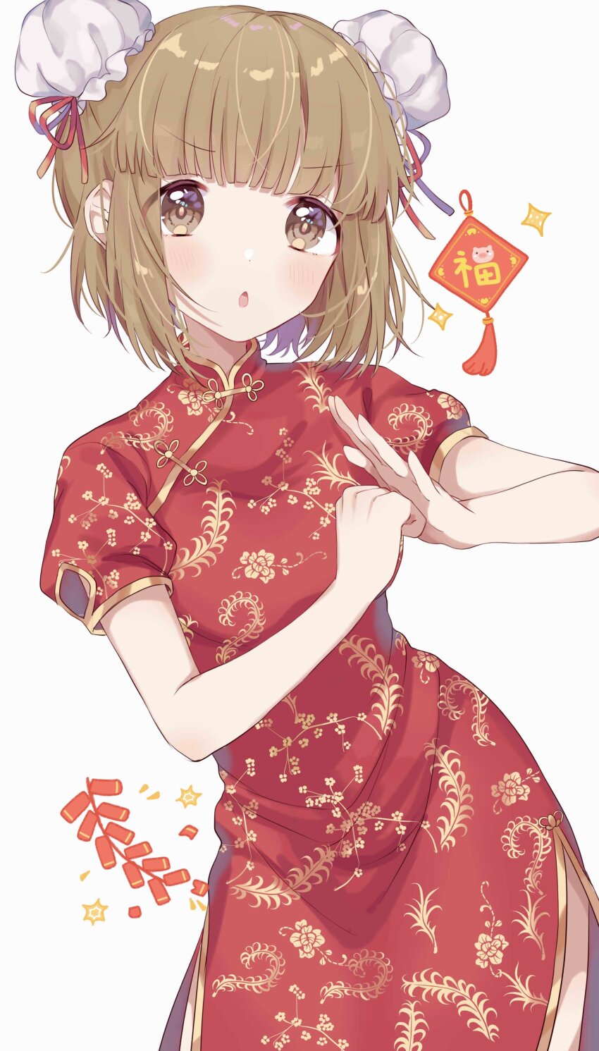 1girl, absurdres, alternate_hairstyle, blush, breasts, brown_eyes, brown_hair, bun_cover