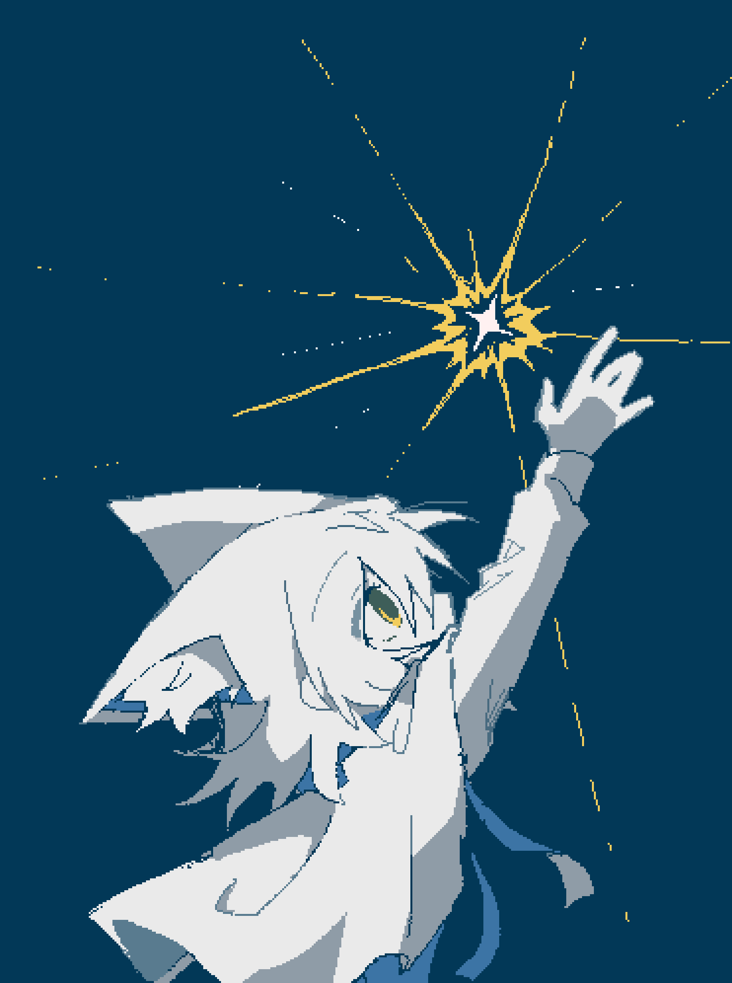 1girl, animal_ear_fluff, animal_ears, arm_up, blue_background, capelet, eyes_visible_through_hair, hair_between_eyes