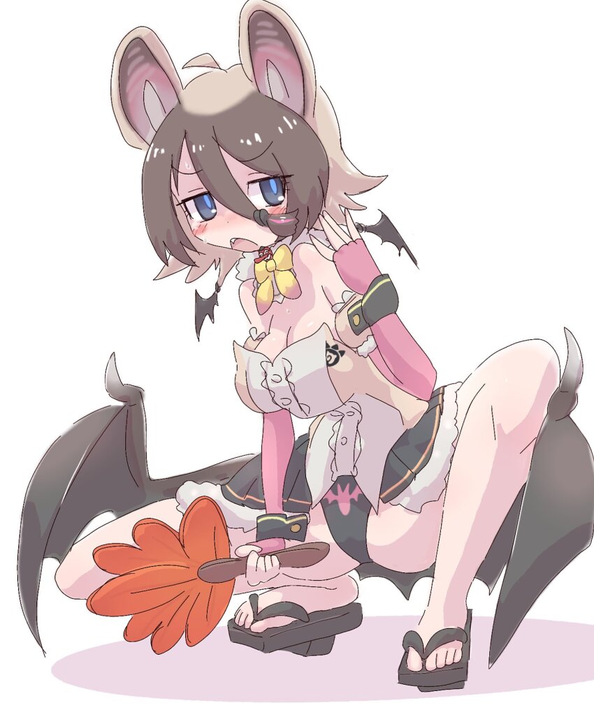 1girl, animal_ears, bat_ears, bat_girl, bat_wings, blue_eyes, brown_hair, brown_long-eared_bat_(kemono_friends)