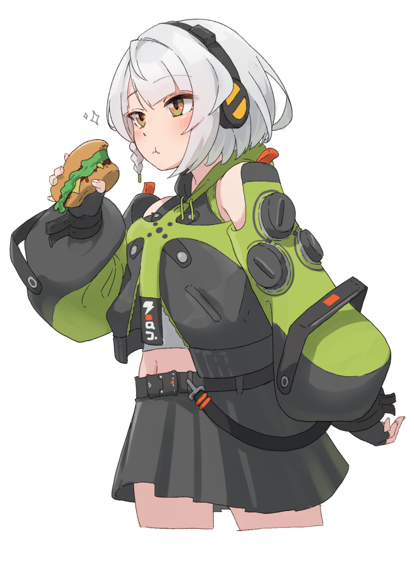 1girl, :t, alpaca_(alpaca00011), anby_demara, bare_shoulders, belt, black_belt, black_jacket