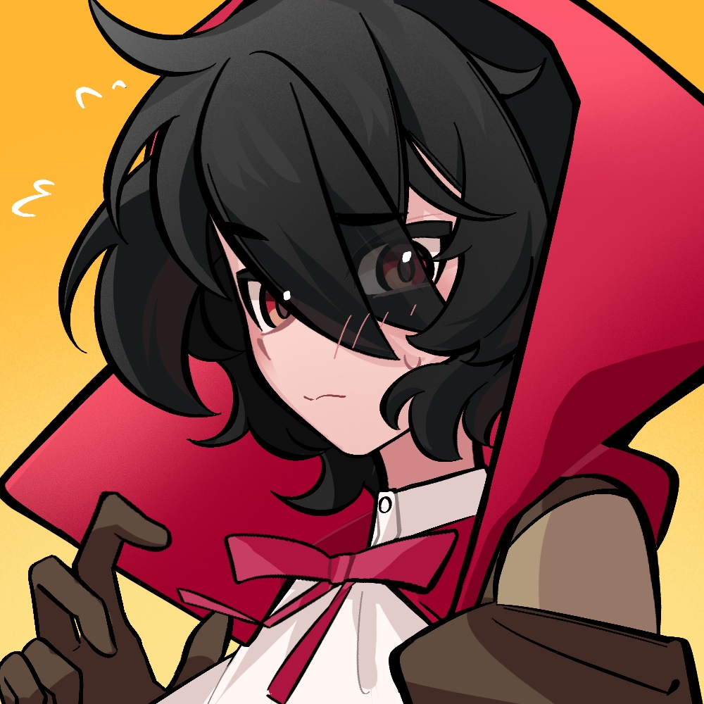 1girl, black_hair, blush, brown_gloves, chahu_lililala, eyes_visible_through_hair, flying_sweatdrops, gloves