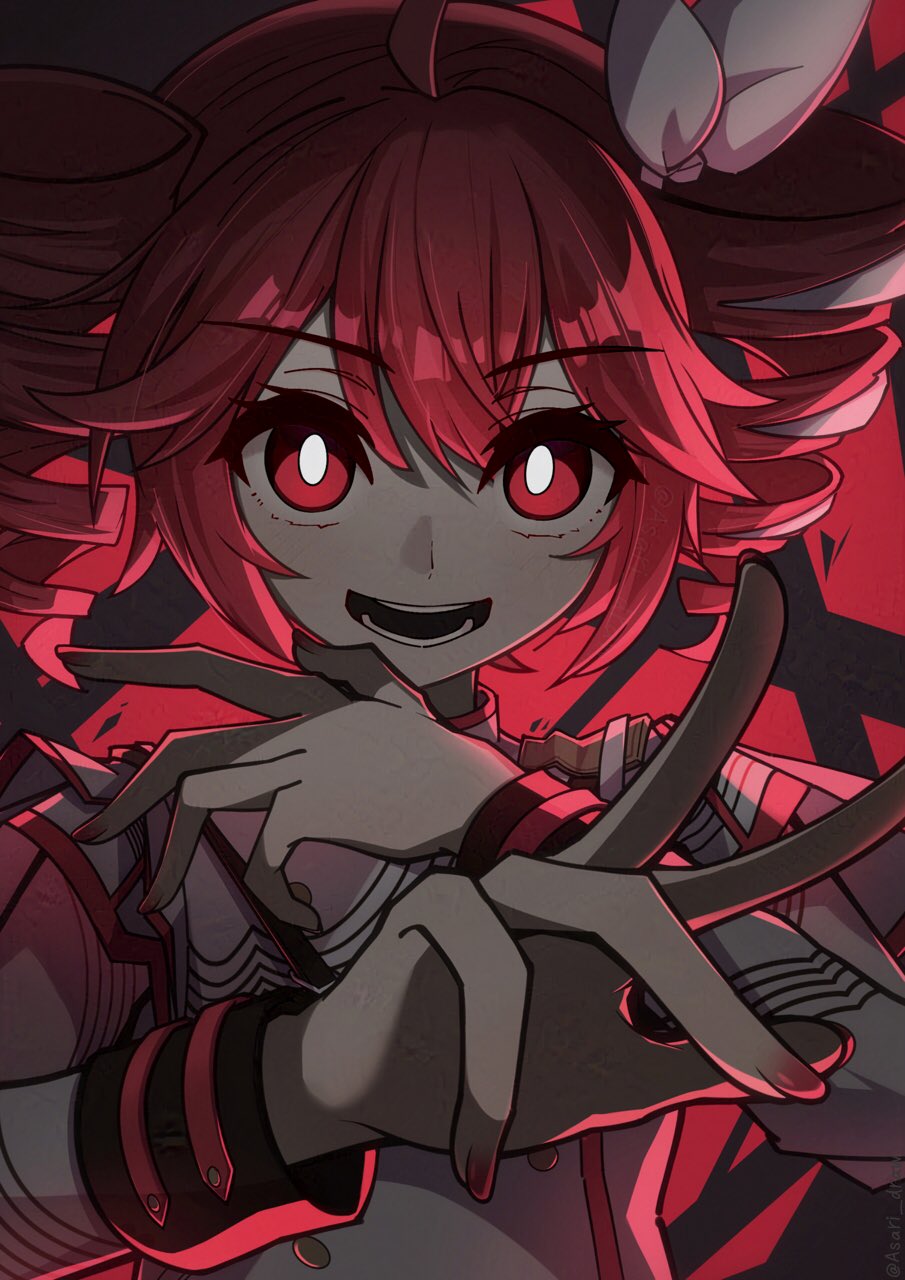 1girl, ahoge, asari_draw, belt, black_background, black_belt, bow, bright_pupils