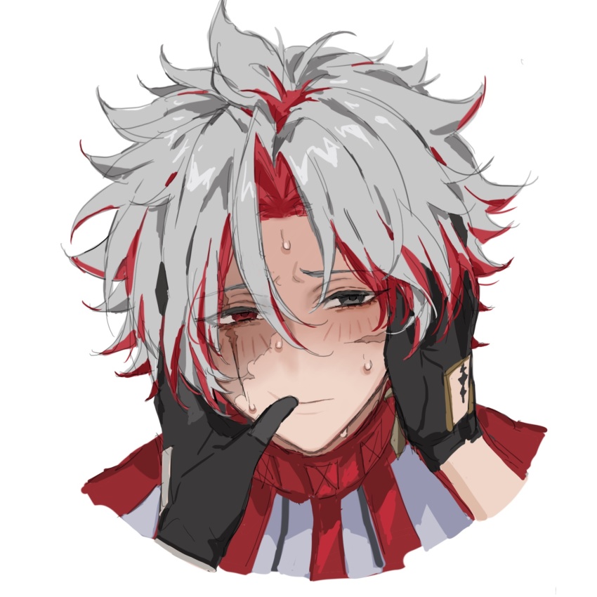 0p78xopwsj83779, 2boys, black_gloves, blush, burn_scar, closed_mouth, colored_inner_hair, commentary_request