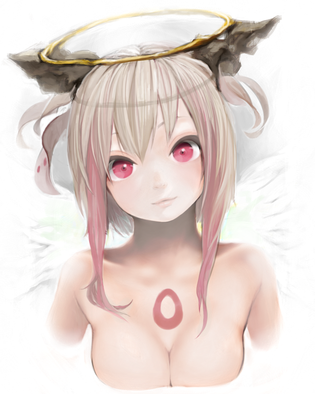 10s, 1girl, bad_id, bad_pixiv_id, breasts, cleavage, female_focus, halo