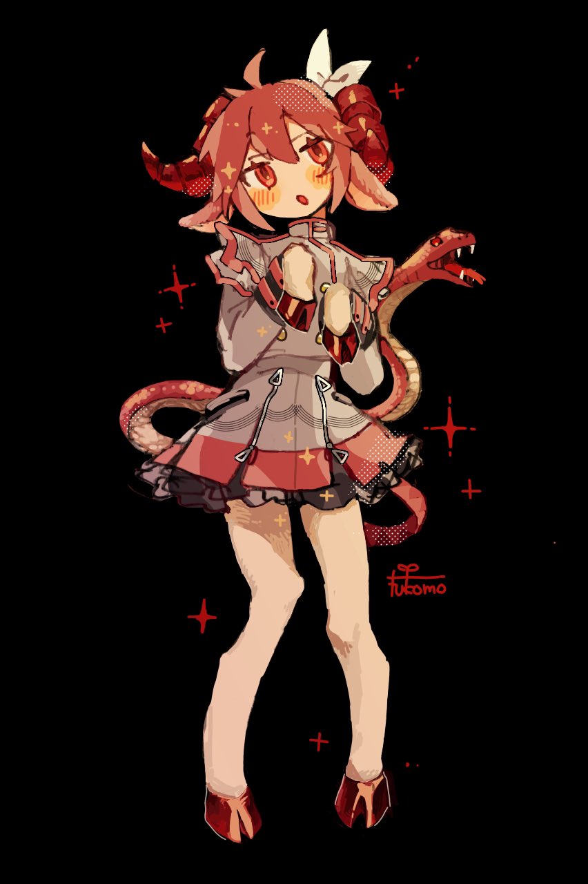 1girl, :o, ahoge, animal_ears, artist_name, black_background, blush, buttons