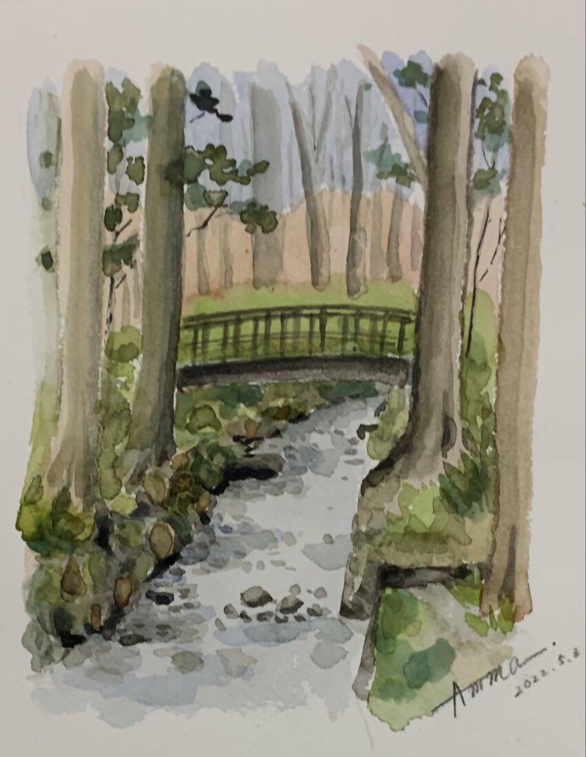 2022, bridge, dated, forest, grass, highres, nature, no_humans