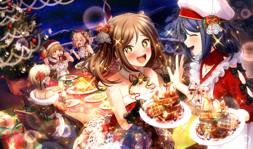 +_+, 5girls, :d, ^_^, balcony, belt, belt_buckle, black_belt