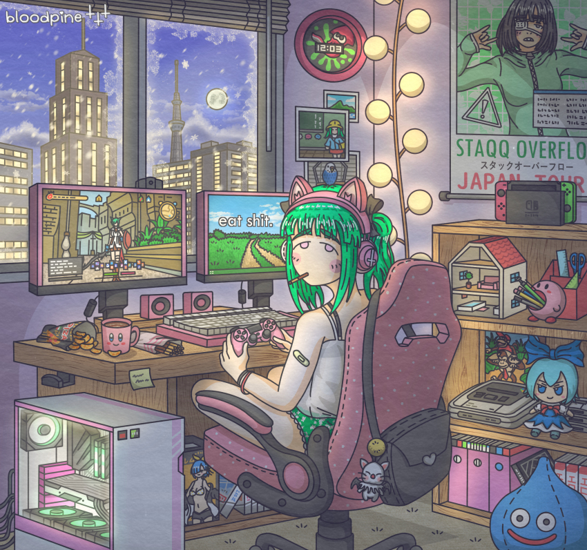 1girl, absurdly_detailed_composition, animal_ear_headphones, animal_ears, bloodpine, cameo, cat_ear_headphones, cat_ears