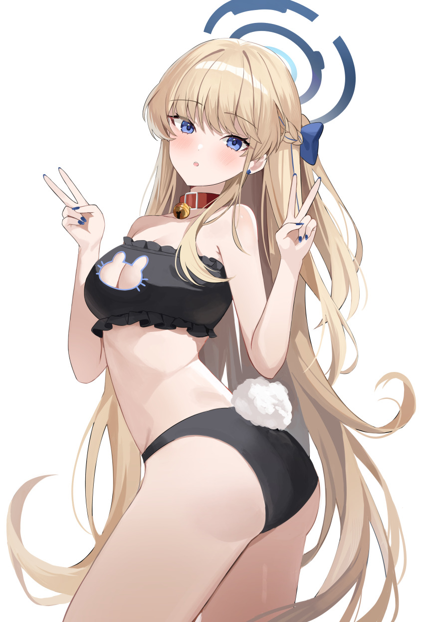 1girl, :o, absurdres, alternate_costume, animal_collar, arched_back, ass, bell