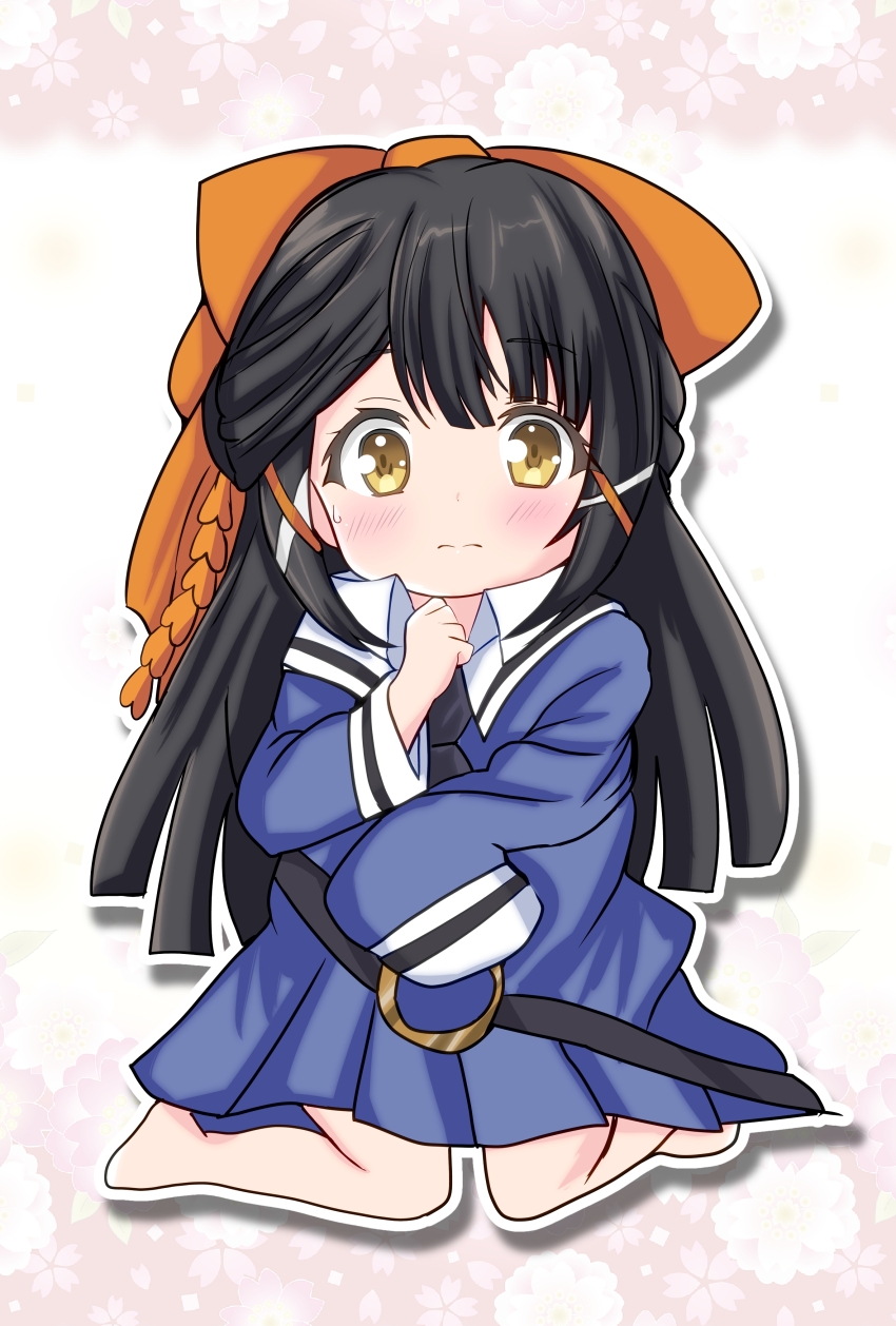 1girl, absurdres, age_regression, aged_down, assault_lily, barefoot, belt, black_belt