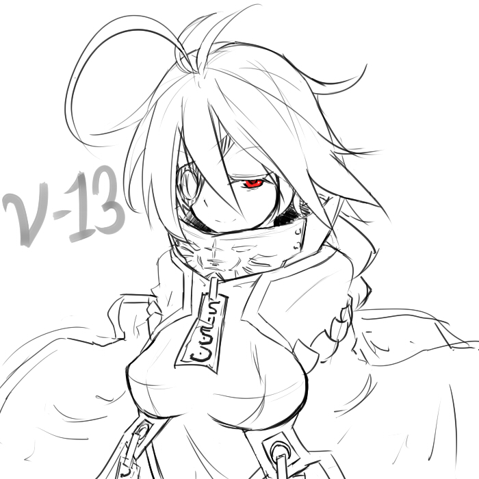 1girl, ahoge, arc_system_works, bad_id, bad_pixiv_id, blazblue, braid, breasts