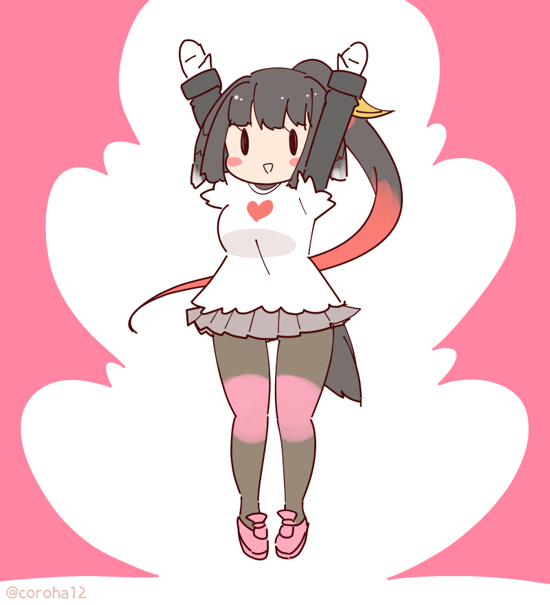 1girl, arms_up, bird_girl, bird_tail, bird_wings, black_hair, coroha, feathered_wings