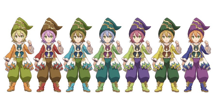 6+boys, baggy_pants, blonde_hair, blue_hair, reference_sheet, dwarf, dwarf_(grimms_notes), green_eyes