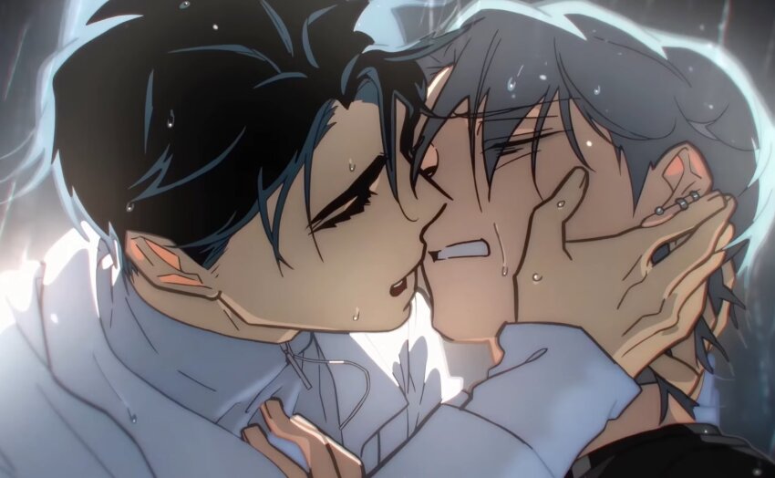 7eiaq3939, alien_stage, backlighting, black_hair, chromatic_aberration, closed_eyes, earrings, grey_hair