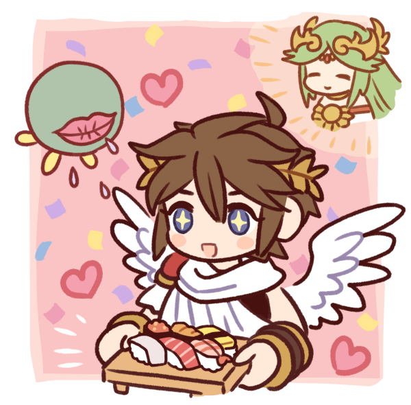 1boy, ahoge, angel, angel_wings, blush_stickers, chibi, chibi_only, colored_skin