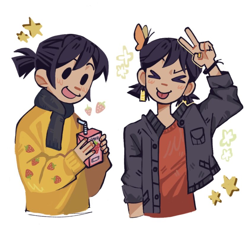 0nougat, 1girl, black_eyes, black_hair, bug, butterfly, earrings, food