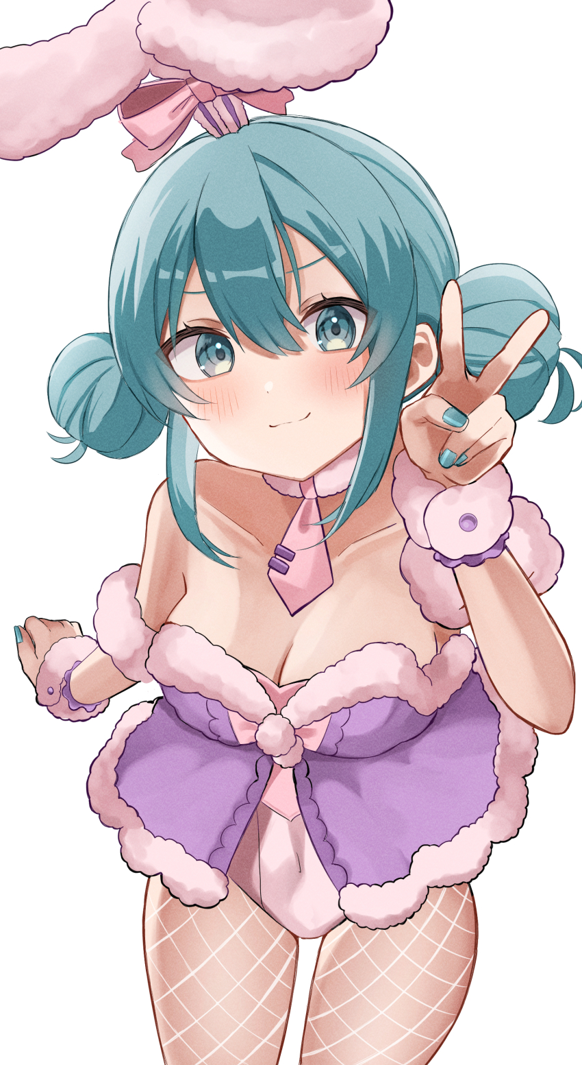 1girl, absurdres, animal_ears, aqua_eyes, aqua_hair, bare_shoulders, bicute_bunnies_miku, bicute_bunnies_miku_(white_bunny)