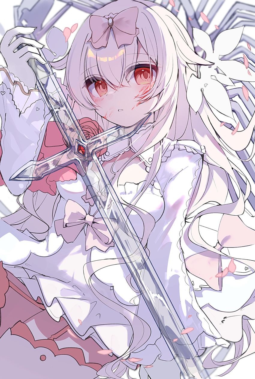 arcaea, bow, breasts, bug, butterfly, cleavage, clover_39, dress