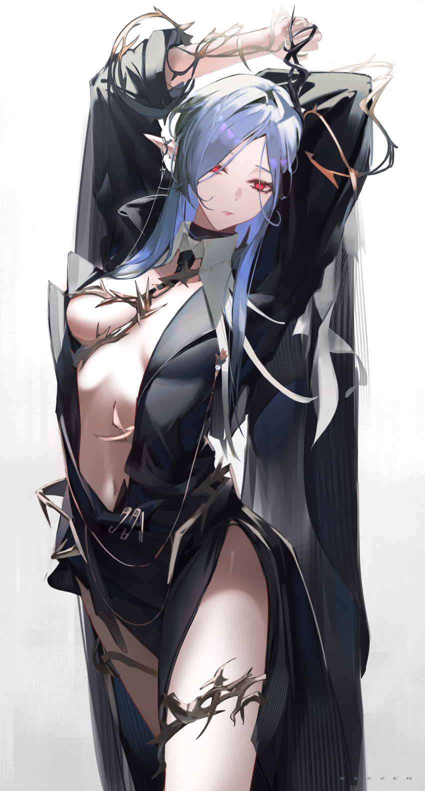 1girl, absurdres, arknights, breasts, breasts_apart, center_opening, dizzen, gladiia_(arknights)