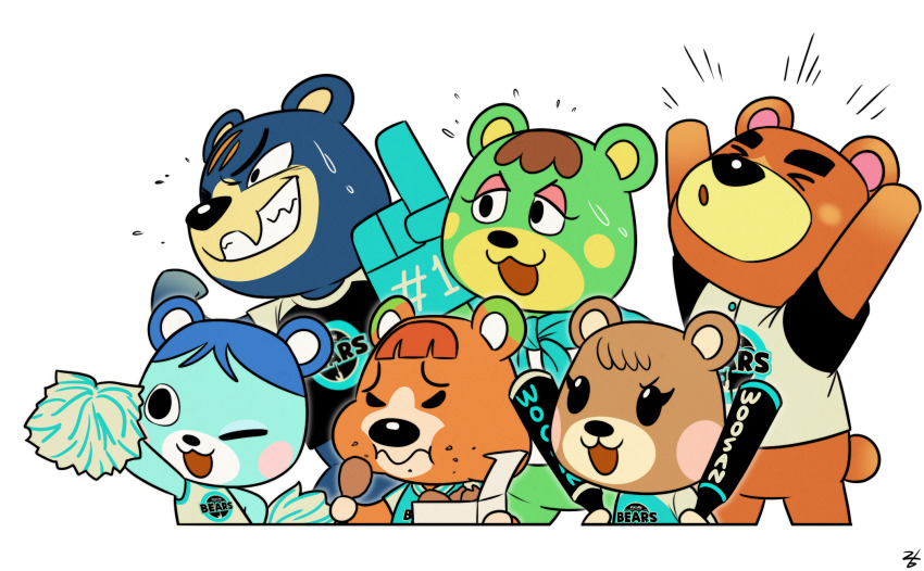 3boys, 3girls, animal_crossing, animal_ears, bear_boy, bear_ears, bear_girl, bluebear_(animal_crossing)