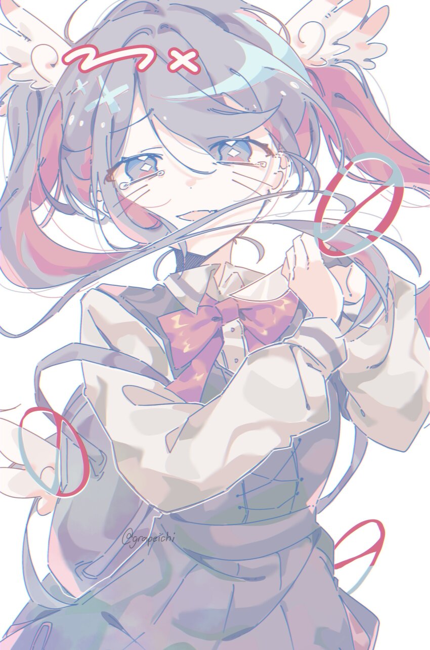 1girl, absurdres, ano_yo_iki_no_bus_ni_notte_saraba, backpack, bag, bow, bowtie, bright_pupils